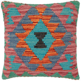 handmade Traditional Pillow Rust Blue Hand-made SQUARE 100% WOOL Hand woven turkish pillow2' x 2'